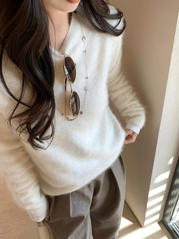 Pulover din cașmir și lână, tricot gros, guler rotund, mâneci lungi, croială lejeră, unicolor, toamnă-iarnă 2024