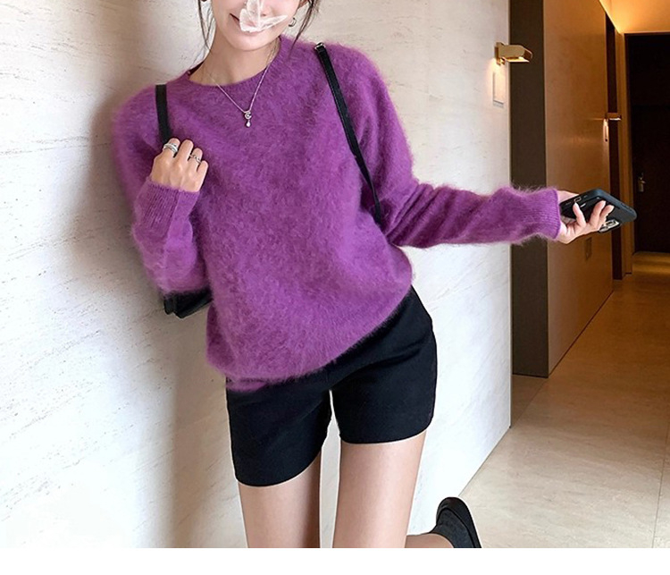 Pulover din cașmir și lână, tricot gros, guler rotund, mâneci lungi, croială lejeră, unicolor, toamnă-iarnă 2024