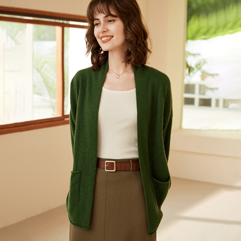 Cardigan din cașmir pentru femei, decolteu în V, mâneci lungi, 95%+ cașmir, toamnă 2023, stil urban