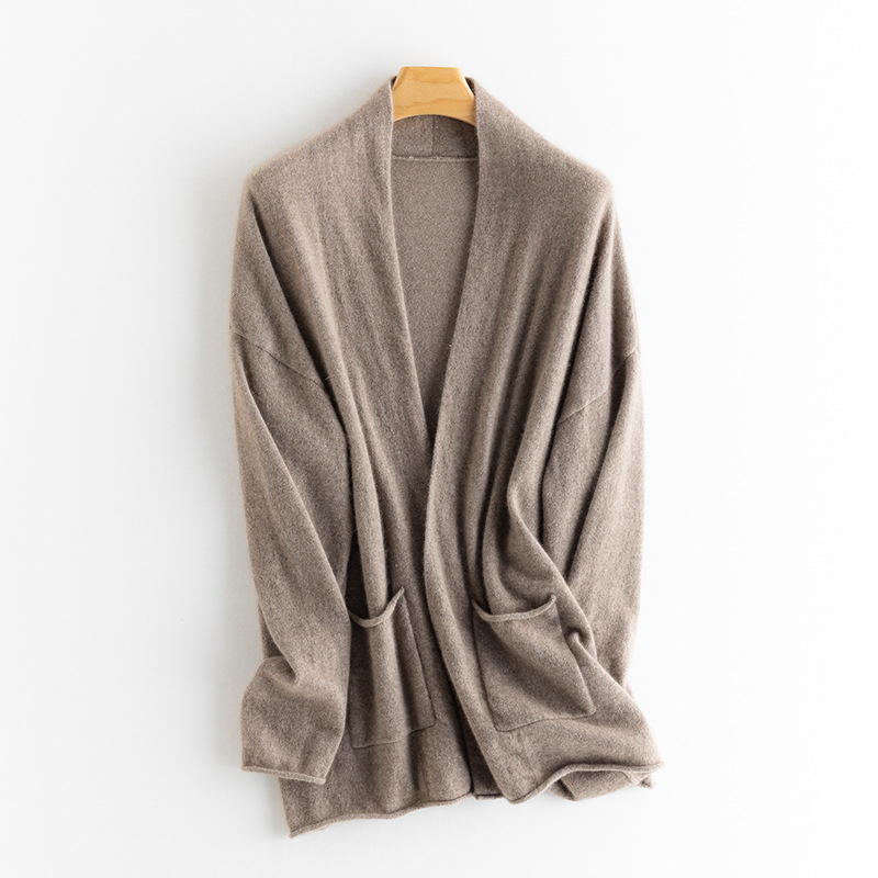 Cardigan din cașmir pentru femei, decolteu în V, mâneci lungi, 95%+ cașmir, toamnă 2023, stil urban