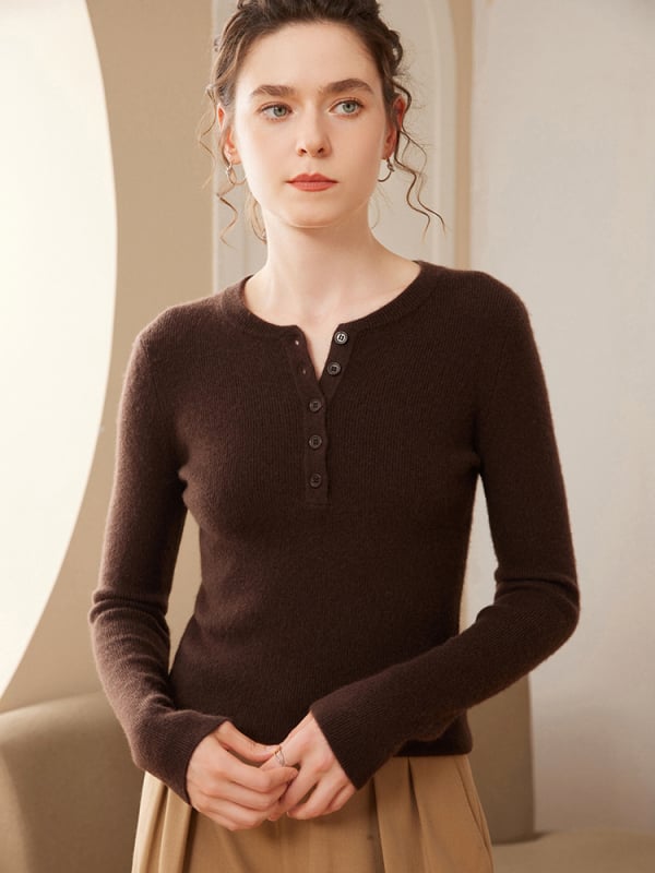 Pulover trikotat din cașmir pentru femei, guler rotund, croială lejeră, mâneci lungi, țesătură groasă