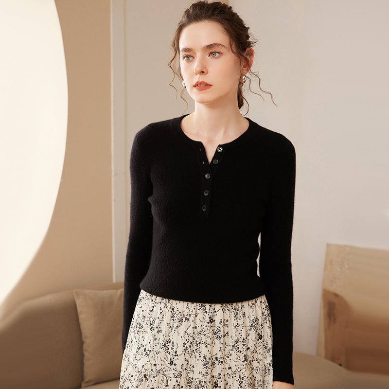 Pulover trikotat din cașmir pentru femei, guler rotund, croială lejeră, mâneci lungi, țesătură groasă