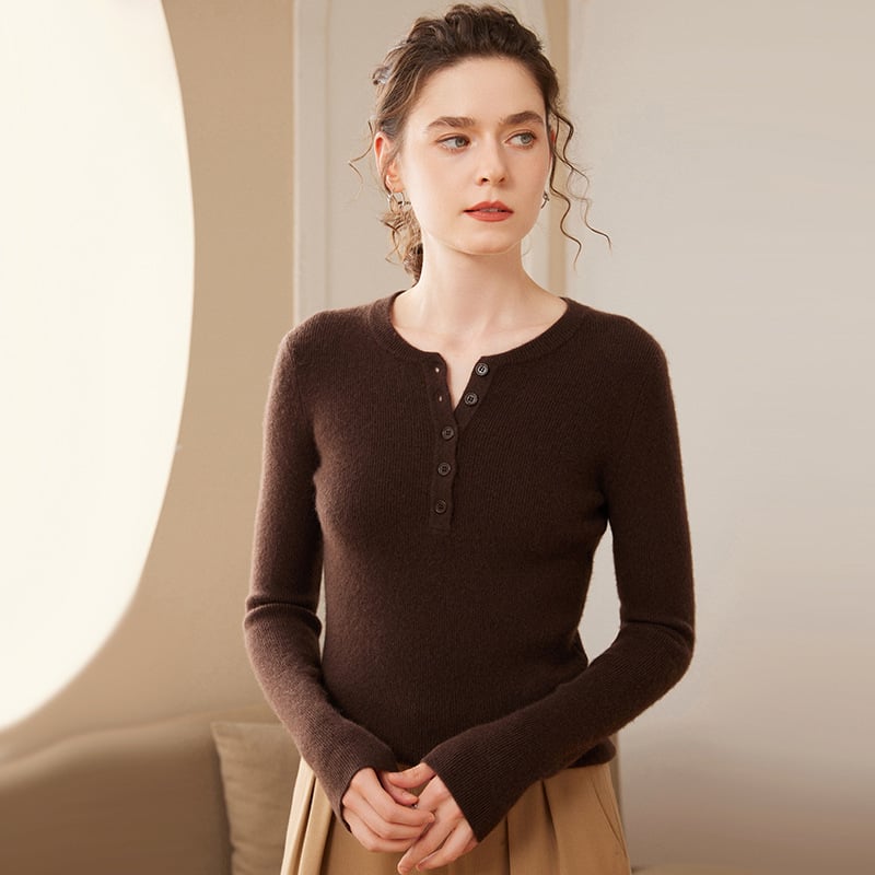 Pulover trikotat din cașmir pentru femei, guler rotund, croială lejeră, mâneci lungi, țesătură groasă