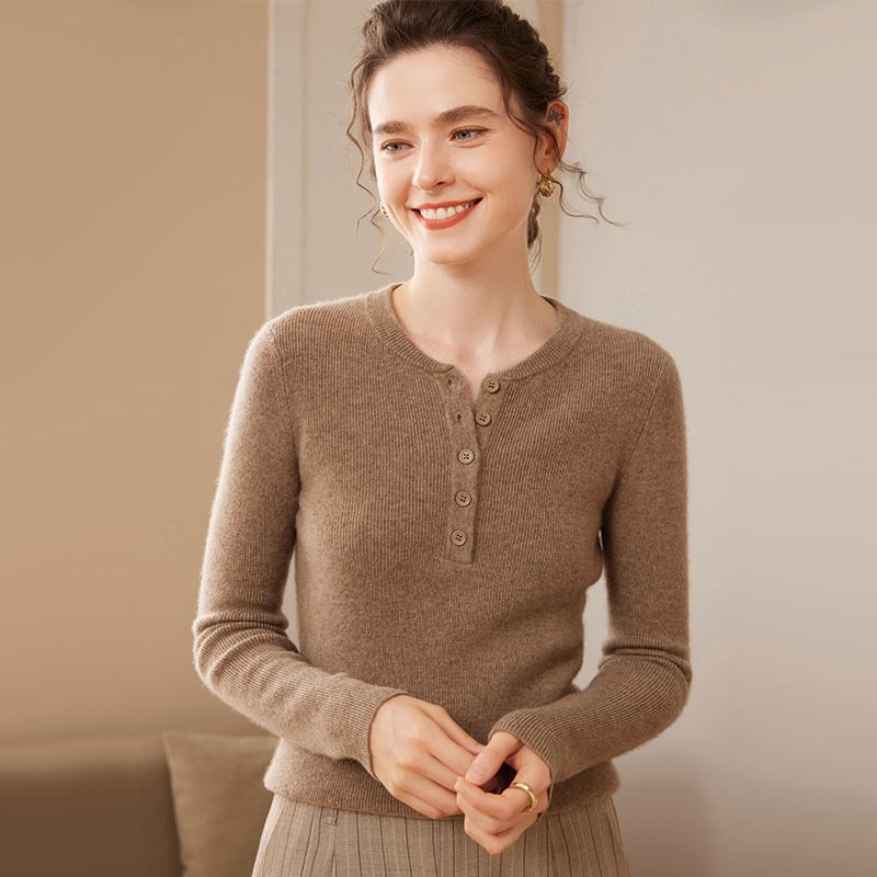 Pulover trikotat din cașmir pentru femei, guler rotund, croială lejeră, mâneci lungi, țesătură groasă