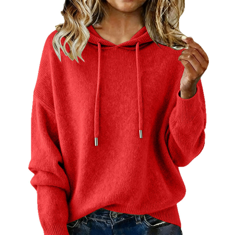 Πουλόβερ με κουκούλα από μείγμα κασμίρ, πλεκτό ύφασμα με πολυεστέρα και σπαντέξ, χαλαρή γραμμή, μακριές μανίκια, πλεκτό, φθινοπωρινή κυκλοφορία 2025