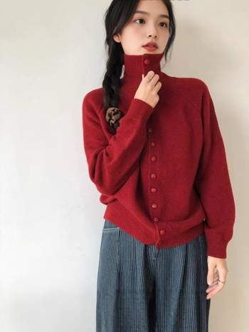 Hengbintai kardigán kasmírkeverék kötött, álló gallérral, cipzárral, bő szabású