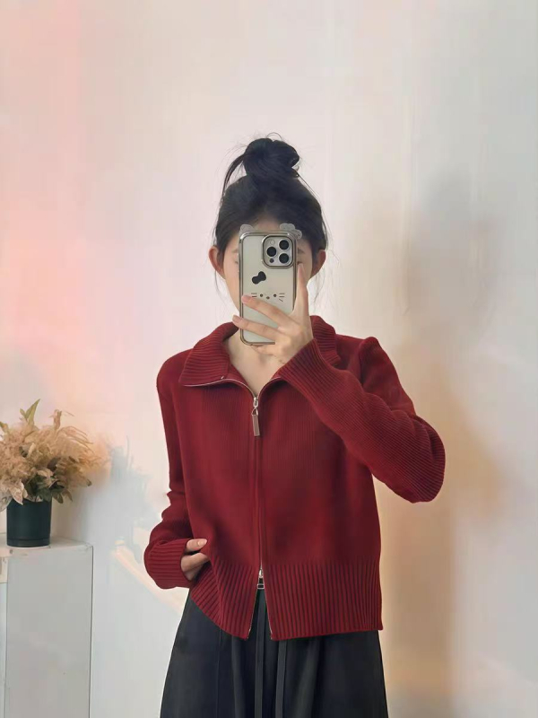 Hengbintai kardigán kasmírkeverék kötött, álló gallérral, cipzárral, bő szabású