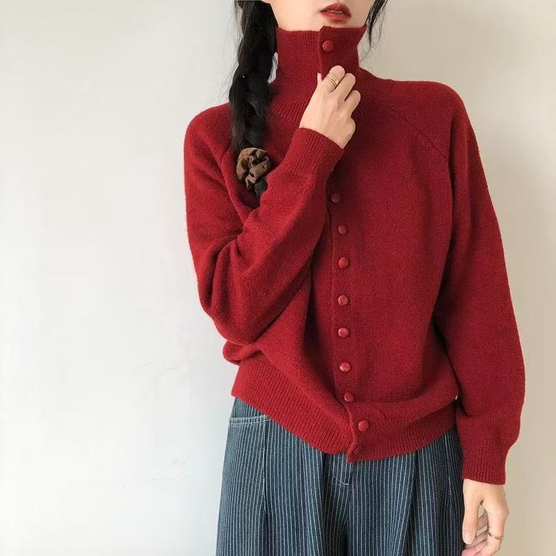 Hengbintai kardigán kasmírkeverék kötött, álló gallérral, cipzárral, bő szabású