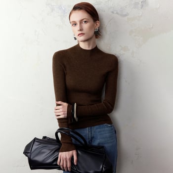 Női gyapjú fél-turtleneck kapucnis kötött pulóver – könnyű, hosszú ujjú, mindennapi letisztult stílus ősz-télre