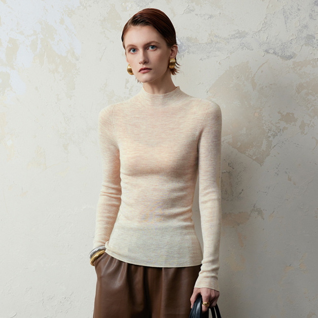 Női gyapjú fél-turtleneck kapucnis kötött pulóver – könnyű, hosszú ujjú, mindennapi letisztult stílus ősz-télre