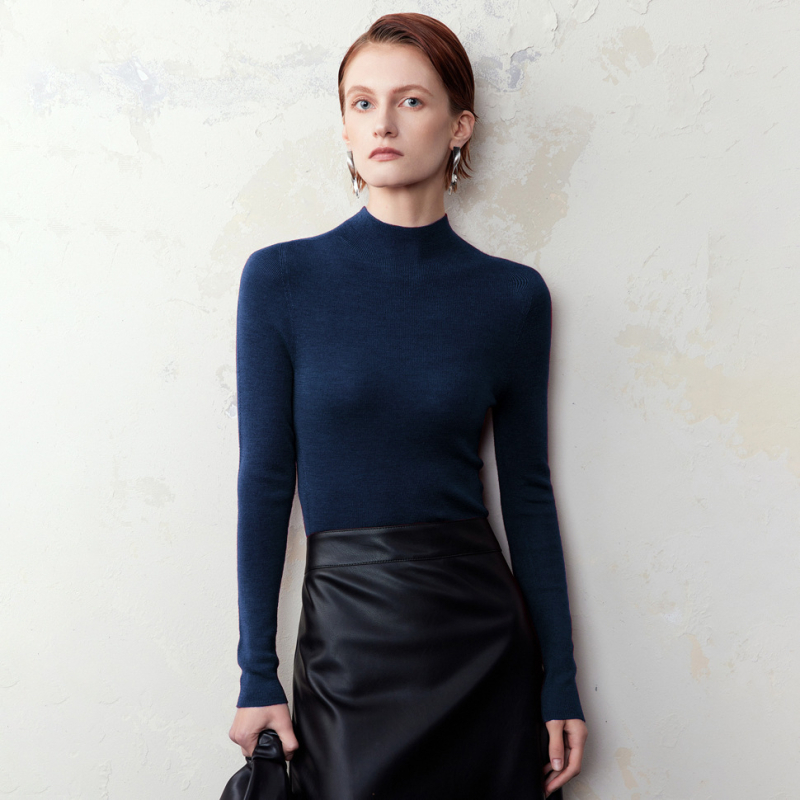 Női gyapjú fél-turtleneck kapucnis kötött pulóver – könnyű, hosszú ujjú, mindennapi letisztult stílus ősz-télre