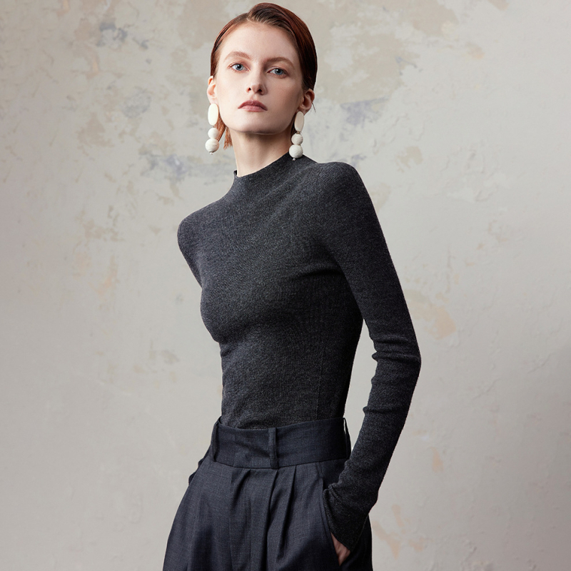 Női gyapjú fél-turtleneck kapucnis kötött pulóver – könnyű, hosszú ujjú, mindennapi letisztult stílus ősz-télre