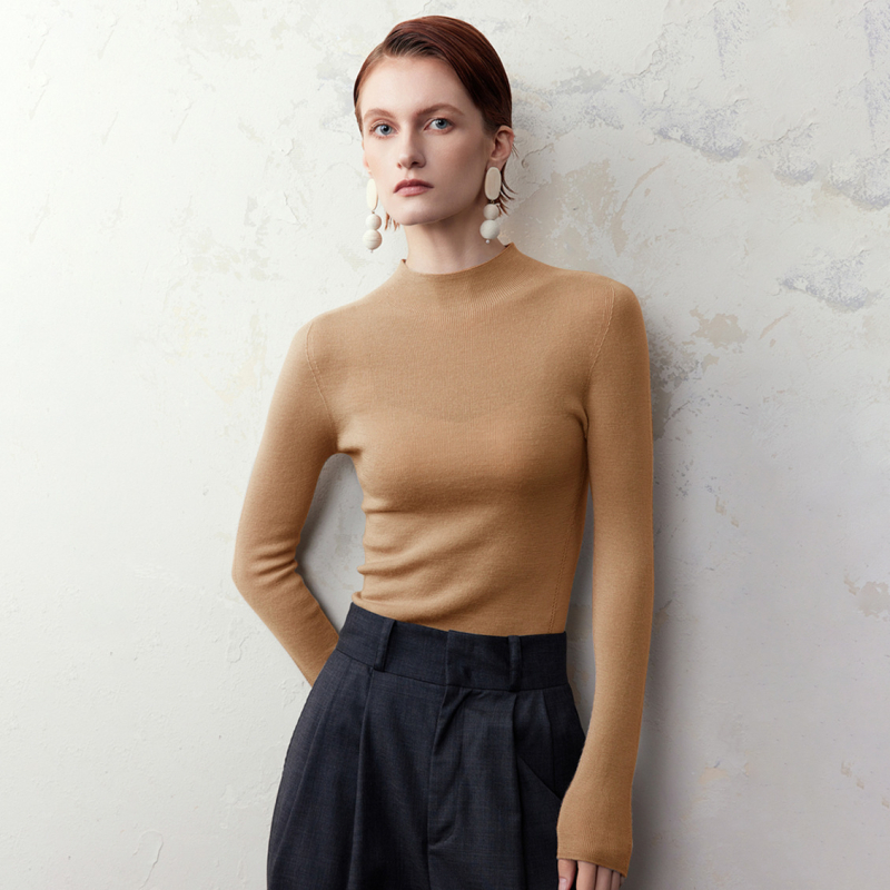 Női gyapjú fél-turtleneck kapucnis kötött pulóver – könnyű, hosszú ujjú, mindennapi letisztult stílus ősz-télre