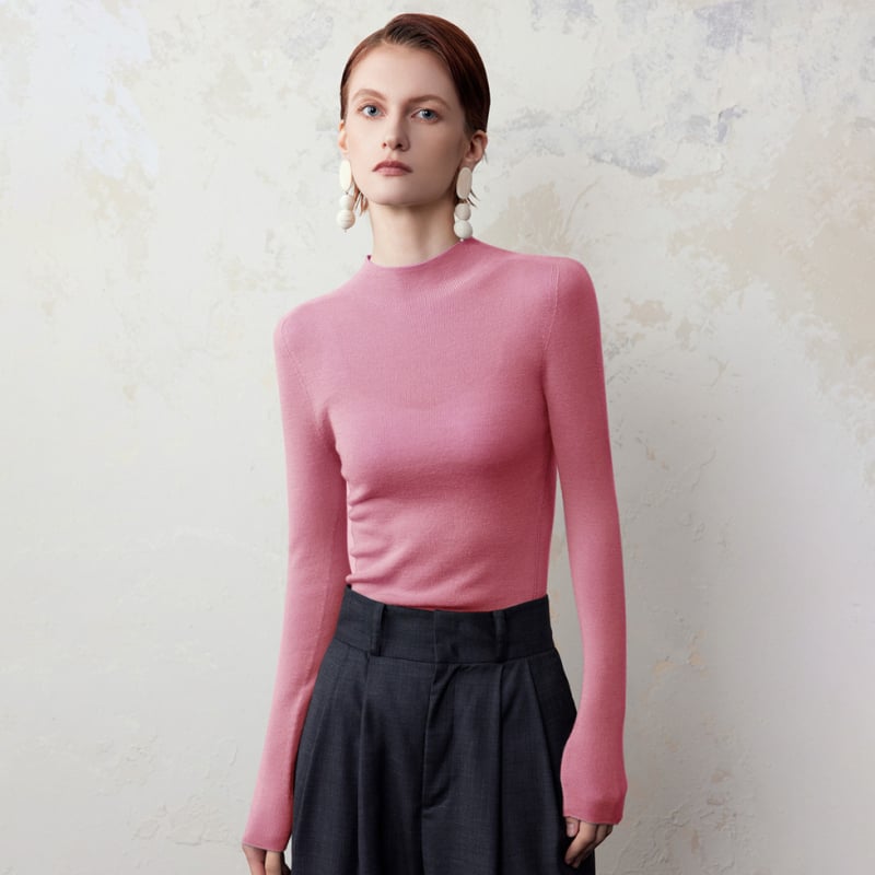 Női gyapjú fél-turtleneck kapucnis kötött pulóver – könnyű, hosszú ujjú, mindennapi letisztult stílus ősz-télre