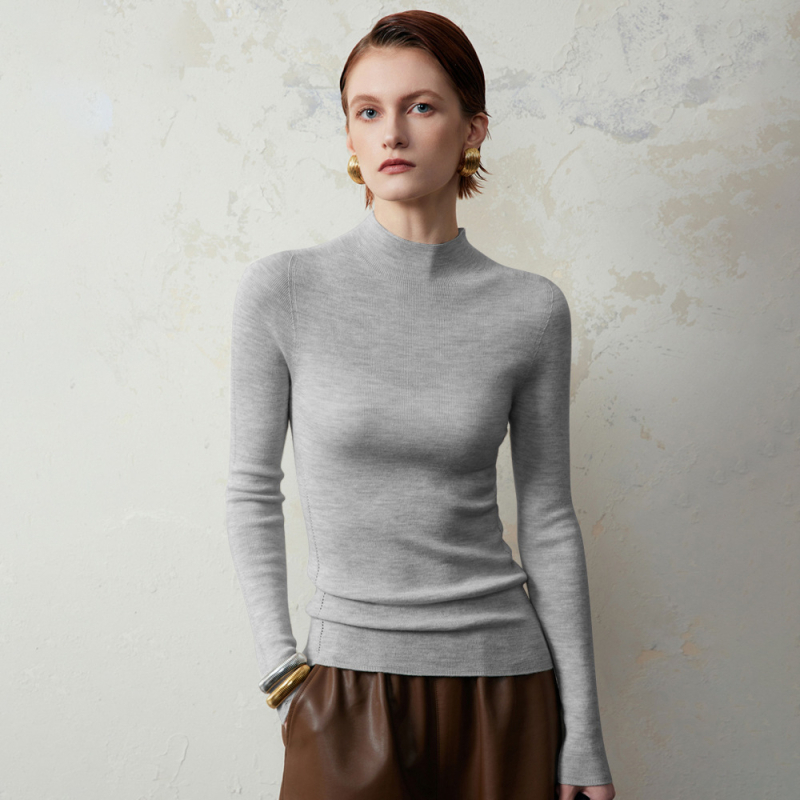 Női gyapjú fél-turtleneck kapucnis kötött pulóver – könnyű, hosszú ujjú, mindennapi letisztult stílus ősz-télre