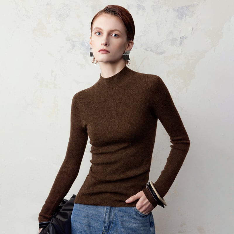 Női gyapjú fél-turtleneck kapucnis kötött pulóver – könnyű, hosszú ujjú, mindennapi letisztult stílus ősz-télre