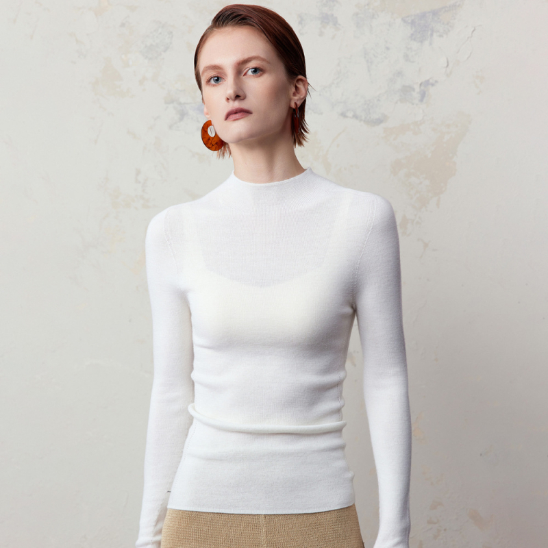 Női gyapjú fél-turtleneck kapucnis kötött pulóver – könnyű, hosszú ujjú, mindennapi letisztult stílus ősz-télre