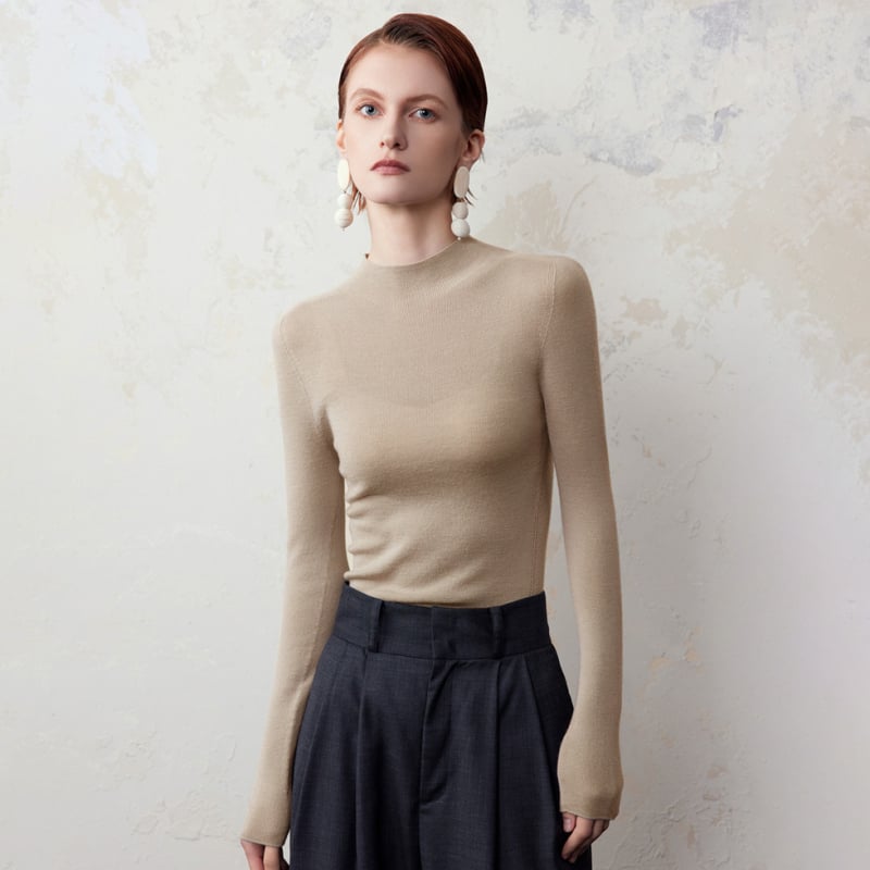 Női gyapjú fél-turtleneck kapucnis kötött pulóver – könnyű, hosszú ujjú, mindennapi letisztult stílus ősz-télre