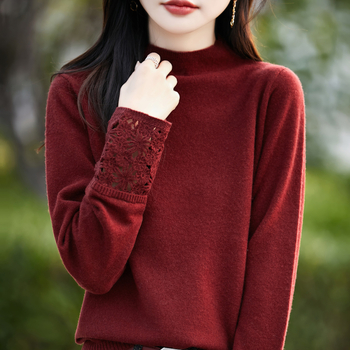 Dámsky vlnený sveter s pol vysokým golierom, voľný strih, dlhé rukávy, dĺžka 50–65 cm, 95% vlna