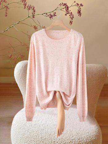 Pulover od worsted vune s cvjetnim uzorkom, dugi rukavi, okrugli izrez, elegantan stil, duljina 50–65 cm
