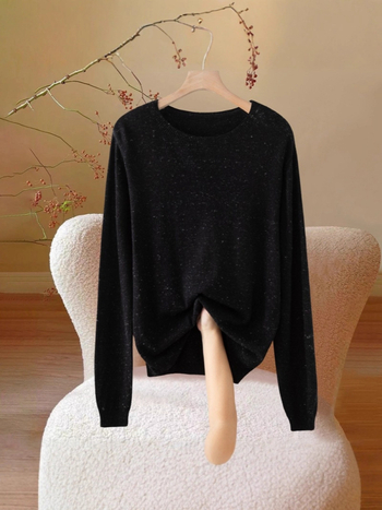 Pulover od worsted vune s cvjetnim uzorkom, dugi rukavi, okrugli izrez, elegantan stil, duljina 50–65 cm