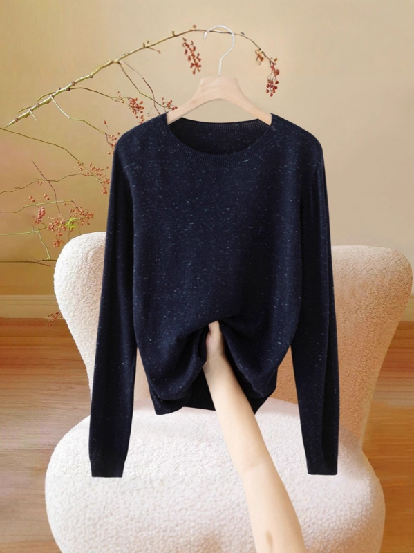 Pulover od worsted vune s cvjetnim uzorkom, dugi rukavi, okrugli izrez, elegantan stil, duljina 50–65 cm