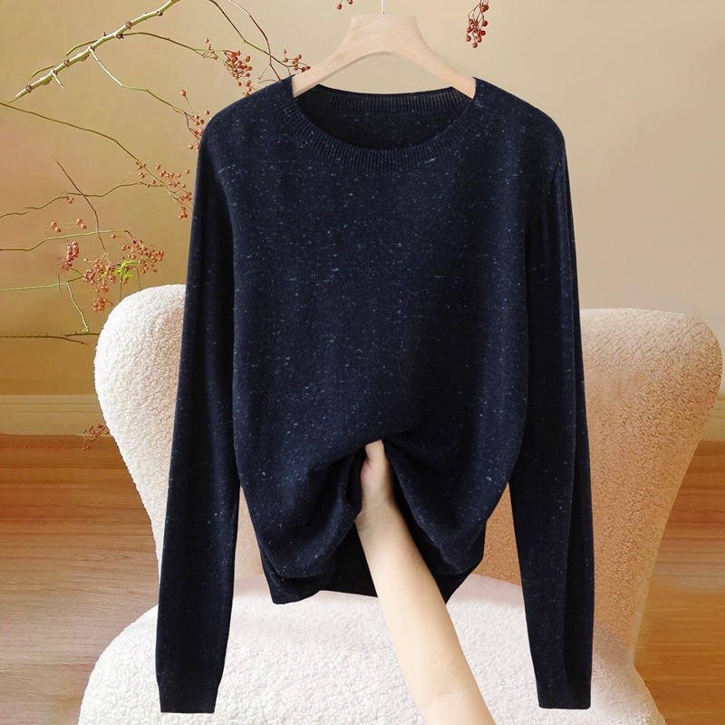 Pulover od worsted vune s cvjetnim uzorkom, dugi rukavi, okrugli izrez, elegantan stil, duljina 50–65 cm