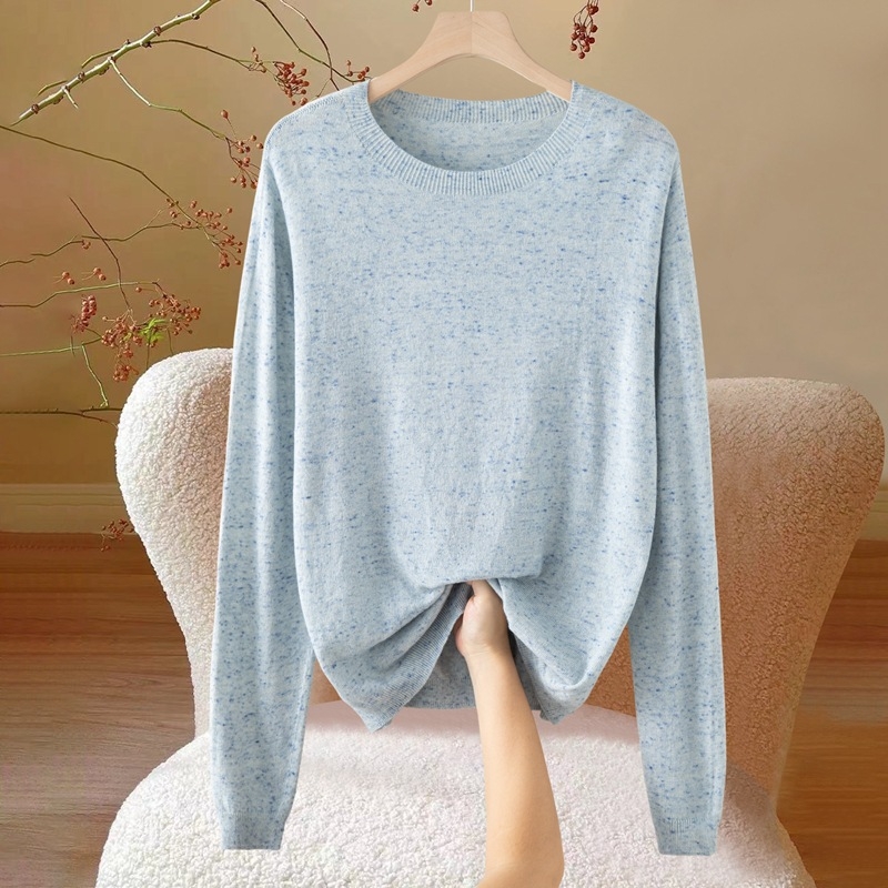 Pulover od worsted vune s cvjetnim uzorkom, dugi rukavi, okrugli izrez, elegantan stil, duljina 50–65 cm