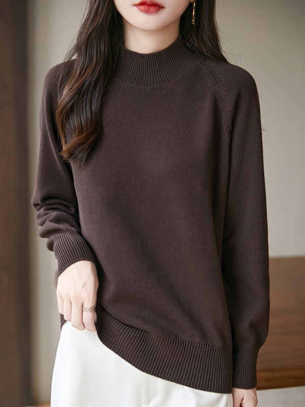 Pamukasti pleteni džemper - debeli dvostruki pleteni, poluturtleneck ovratnik, raglan rukavi, opušten kroj, jesen 2024