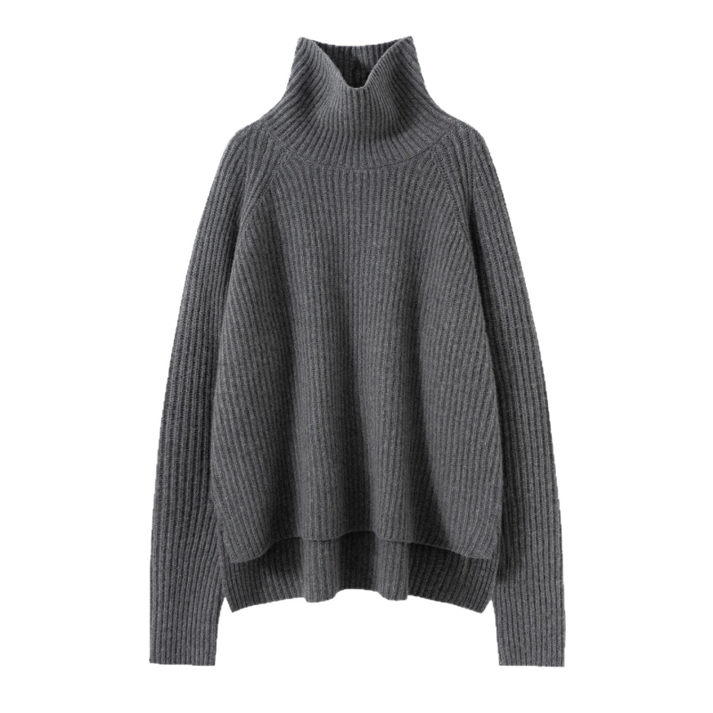 Moteriški kašmyro megztinis su gobtuvu ir aukštu kaklu, storas megztinis, laisvas siluetas, Žiema 2025