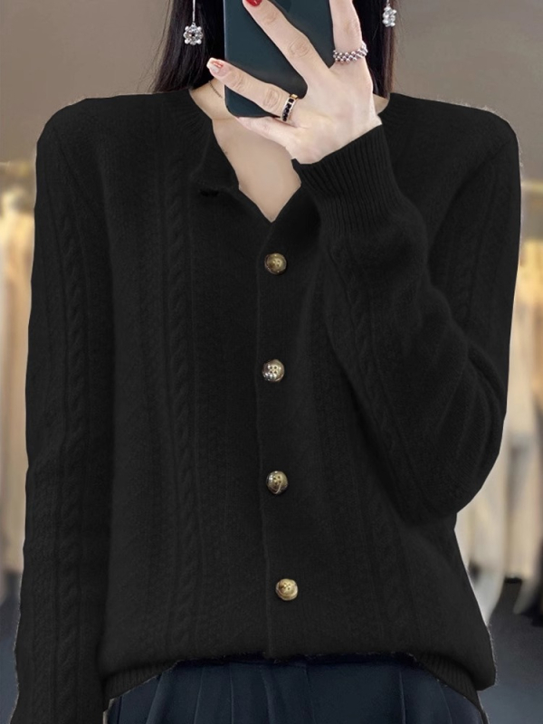 женски кардиган с поло яка, дълги ръкави, свободен силует, едноредово закопчаване — есен 2025