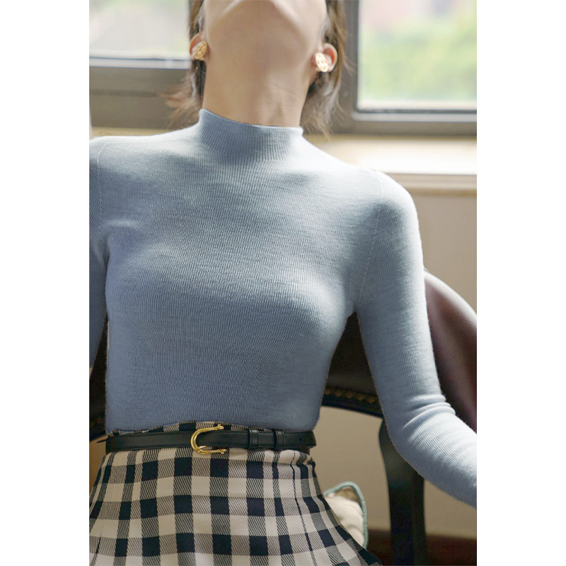 Pulover damă din cașmir tricotat, cu glugă și guler polo, croială slim, pentru toamnă-iarnă