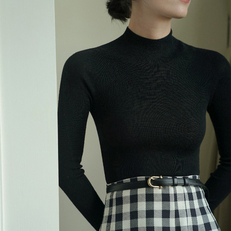 Pulover damă din cașmir tricotat, cu glugă și guler polo, croială slim, pentru toamnă-iarnă