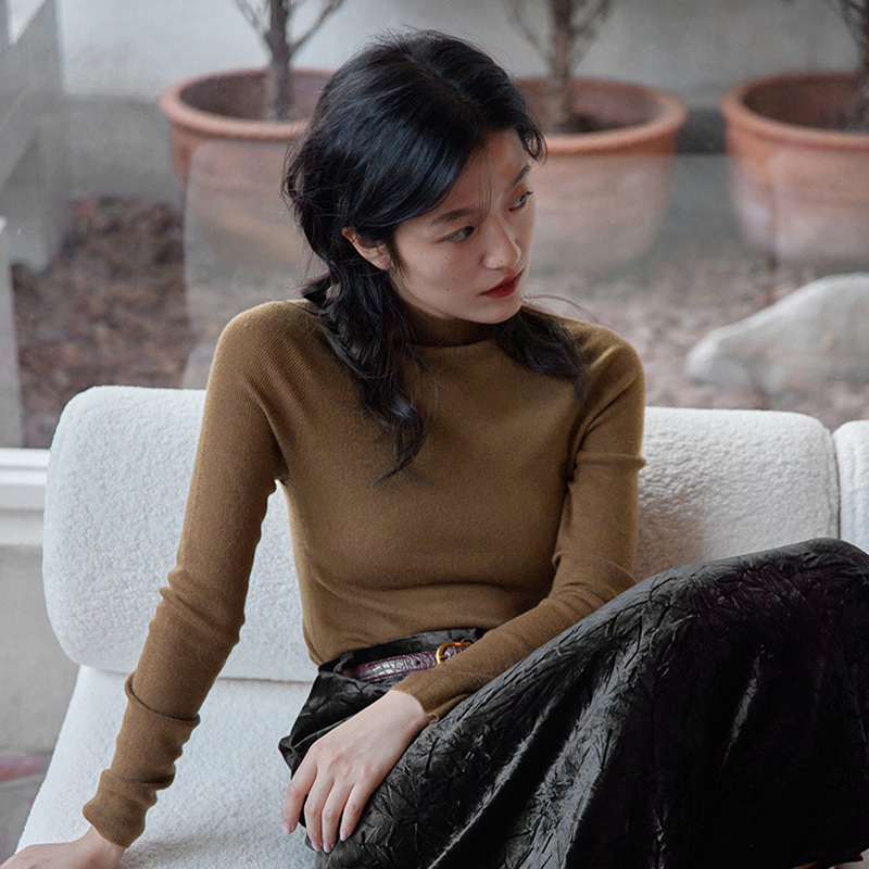 Pulover damă din cașmir tricotat, cu glugă și guler polo, croială slim, pentru toamnă-iarnă