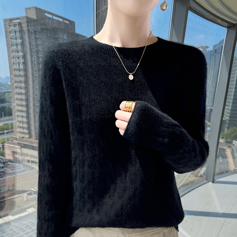 Pulover tricotat din lână cu model torsadă, guler rotund, croială lejeră — Primăvara 2025, 95%+ lână