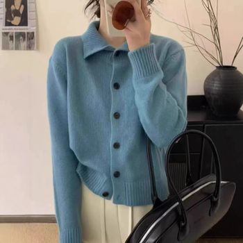 Cardigan din lână pentru femei, guler înalt, croială lejeră, gros, închidere cu nasturi pe un singur rând, toamnă 2025