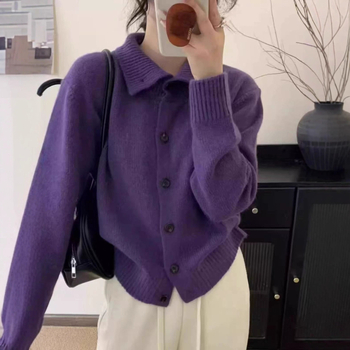 Cardigan din lână pentru femei, guler înalt, croială lejeră, gros, închidere cu nasturi pe un singur rând, toamnă 2025