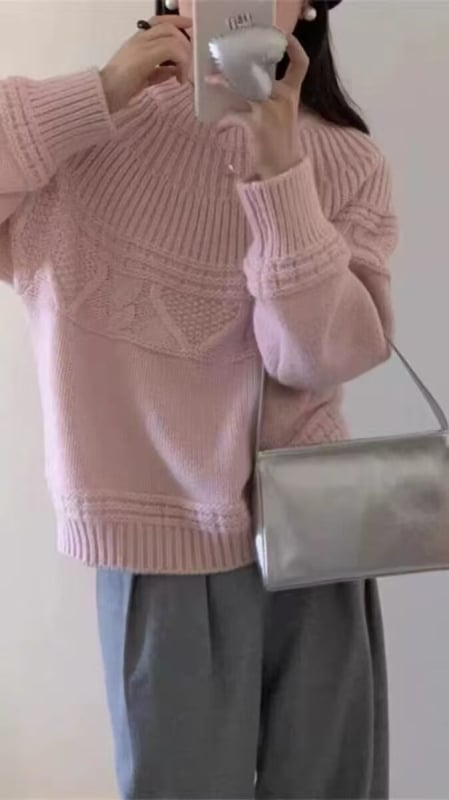 Ženski vuneni pulover s okruglim izrezom za jesen/zimu, širok udoban kroj, jednobojni pleteni top