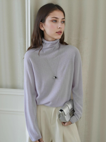 Πουλόβερ από κασμίρ με μείγμα μεταξιού Mulberry, γιακάς με στρώσεις, μακριά μανίκια, μήκος κανονικό 50–65 εκ