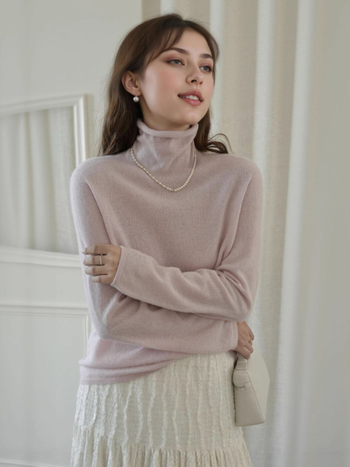 Πουλόβερ από κασμίρ με μείγμα μεταξιού Mulberry, γιακάς με στρώσεις, μακριά μανίκια, μήκος κανονικό 50–65 εκ