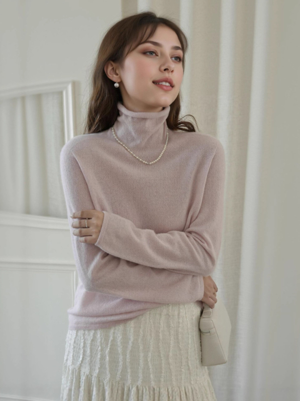 Πουλόβερ από κασμίρ με μείγμα μεταξιού Mulberry, γιακάς με στρώσεις, μακριά μανίκια, μήκος κανονικό 50–65 εκ