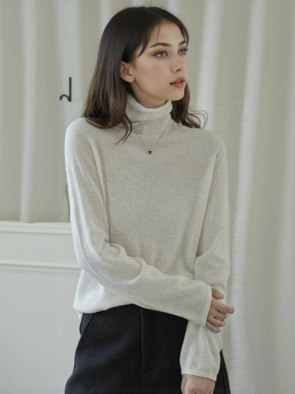 Πουλόβερ από κασμίρ με μείγμα μεταξιού Mulberry, γιακάς με στρώσεις, μακριά μανίκια, μήκος κανονικό 50–65 εκ