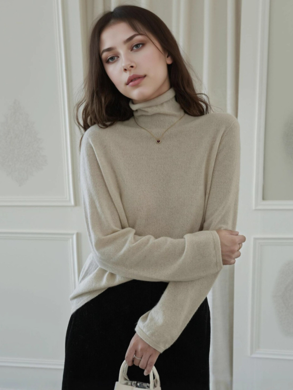 Πουλόβερ από κασμίρ με μείγμα μεταξιού Mulberry, γιακάς με στρώσεις, μακριά μανίκια, μήκος κανονικό 50–65 εκ