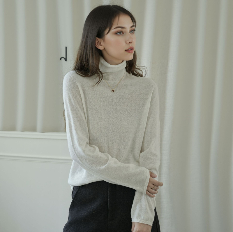 Πουλόβερ από κασμίρ με μείγμα μεταξιού Mulberry, γιακάς με στρώσεις, μακριά μανίκια, μήκος κανονικό 50–65 εκ