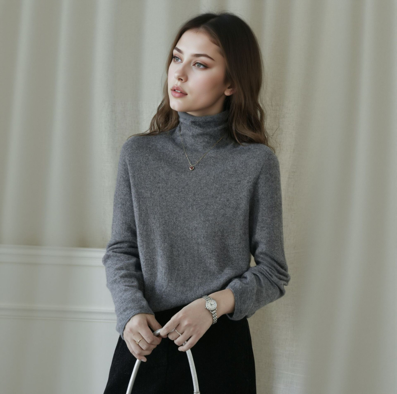 Πουλόβερ από κασμίρ με μείγμα μεταξιού Mulberry, γιακάς με στρώσεις, μακριά μανίκια, μήκος κανονικό 50–65 εκ