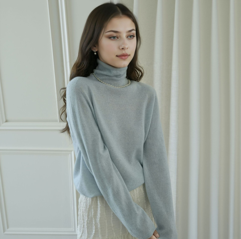 Πουλόβερ από κασμίρ με μείγμα μεταξιού Mulberry, γιακάς με στρώσεις, μακριά μανίκια, μήκος κανονικό 50–65 εκ