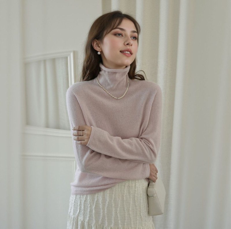 Πουλόβερ από κασμίρ με μείγμα μεταξιού Mulberry, γιακάς με στρώσεις, μακριά μανίκια, μήκος κανονικό 50–65 εκ