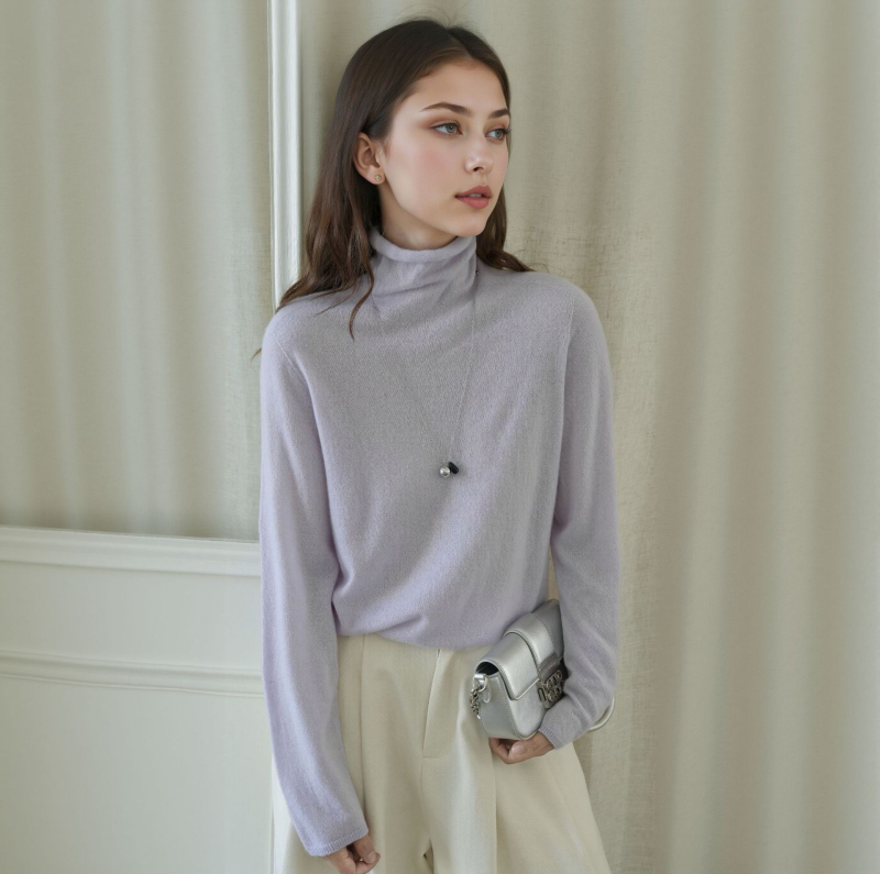 Πουλόβερ από κασμίρ με μείγμα μεταξιού Mulberry, γιακάς με στρώσεις, μακριά μανίκια, μήκος κανονικό 50–65 εκ