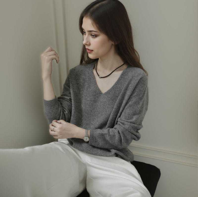 Πουλόβερ από κασμίρ με μείγμα μεταξιού Mulberry, γιακάς με στρώσεις, μακριά μανίκια, μήκος κανονικό 50–65 εκ