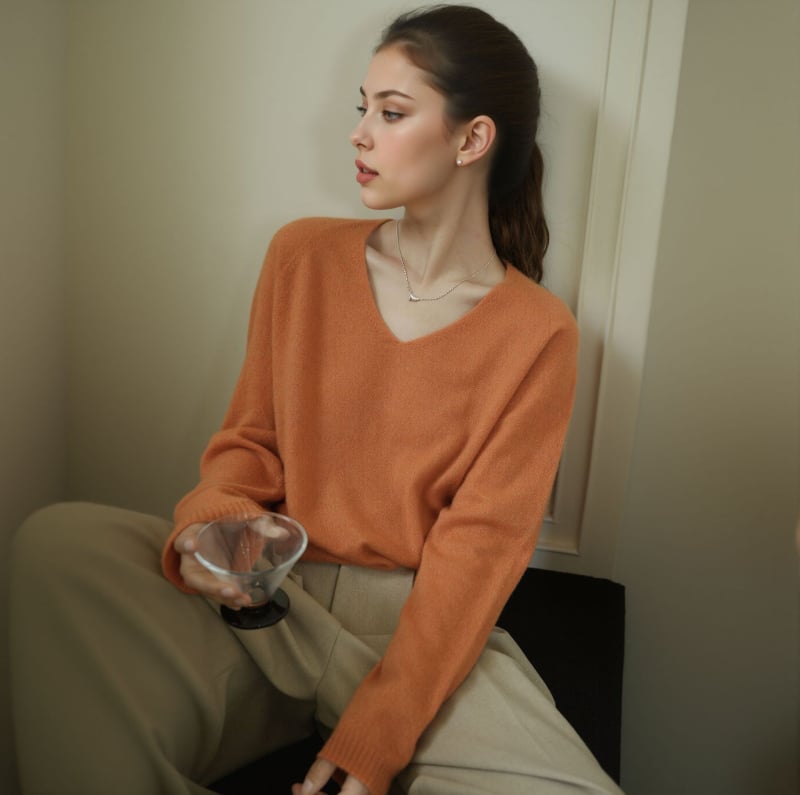 Πουλόβερ από κασμίρ με μείγμα μεταξιού Mulberry, γιακάς με στρώσεις, μακριά μανίκια, μήκος κανονικό 50–65 εκ